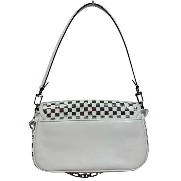 HTF MICHAEL KORS PARKER CHECK SILVER POUCHETTE CONVERTIBLE SHOULDER BAG NWT - Picture 4 of 13